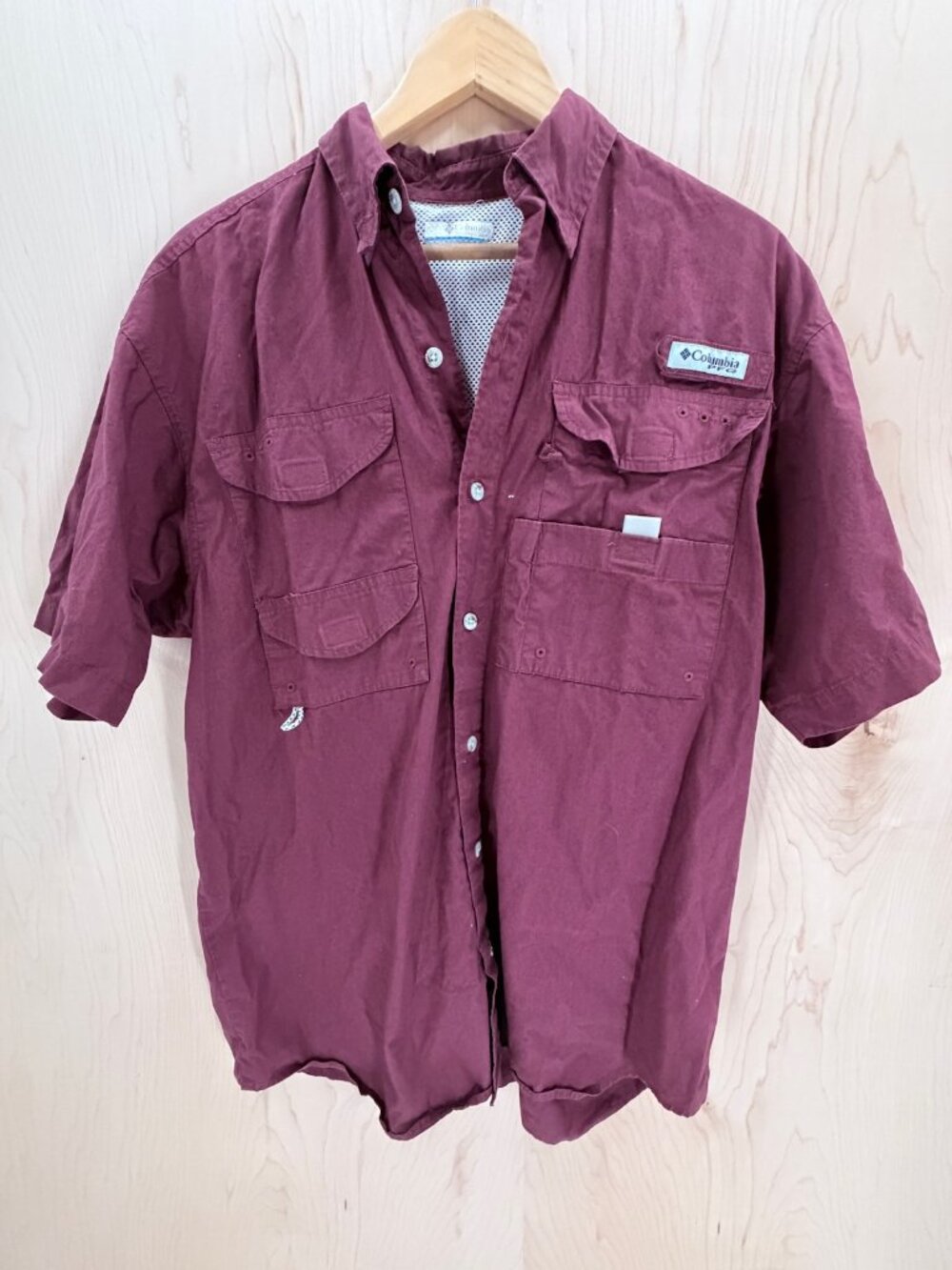 Columbia PFG Men's L Burgundy Wine Red Short Sleeve Cotton Relaxed Fishing Shirt